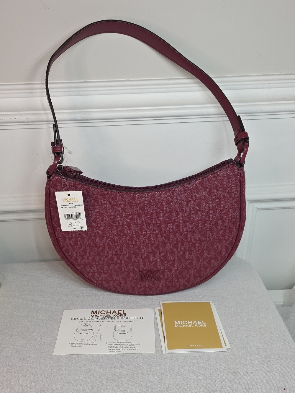 Michael Kors Convertible Crescent 2 way Bag in Mulberry
